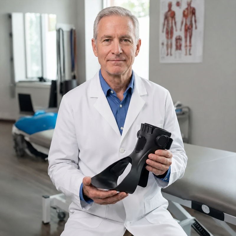 Physical therapist holding the Maivelo foot drop brace